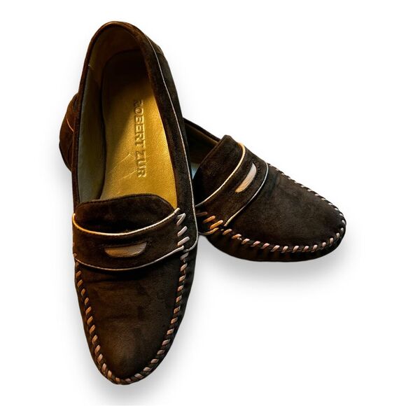 Robert Zur Women’s Suede Driving Loafers Size 7 1/2 Brown with Pink Penny Loafer - Picture 7 of 7